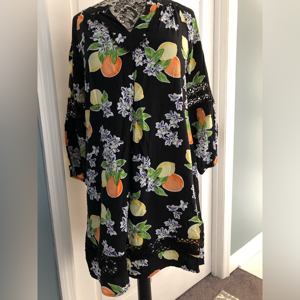 Crown & Ivy 3/4 Sleeve Summertime Dress, Small, Lemons Citrus Squeeze NWT